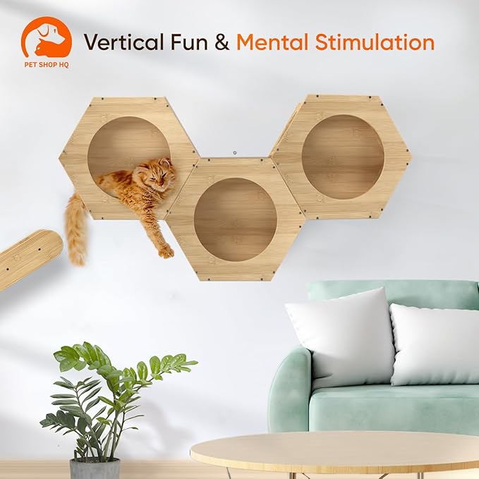 Cat Wall Shelves Furniture for Climbing - Cat House Wall Mounted - Indoor Wooden Floating Cat Furniture - Different Models Including Shelves, Perches, Hammock, Bed, Bridges, Walkways