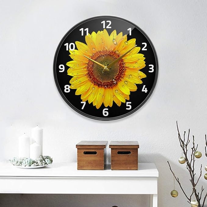ALAZA Sunflower Close Up Floral Wall Clock Battery Operated Silent Non Ticking Clocks for Living Room Decor 12 Inch / 9.5 Inch