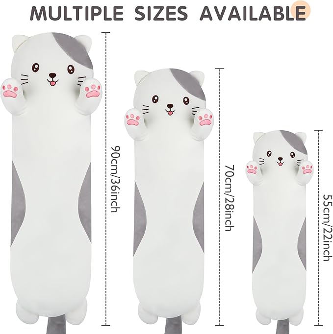 28 inch Cat Plush Body Kitty Pillow, Soft Giant Doll Cute Kitten Squishy Cat Stuffed Animal Toy Gifts for Kids, Birthdays