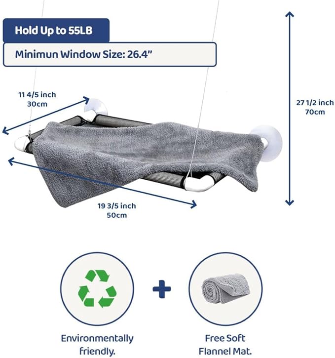 Cat Window Perch Bed with Ultra Soft Fleece Mat – Deluxe Edition Pet Hammock Bed for Cats, Small Dogs Window Suction Shelf Bed for Pets – Easy Installation & Machine Washable