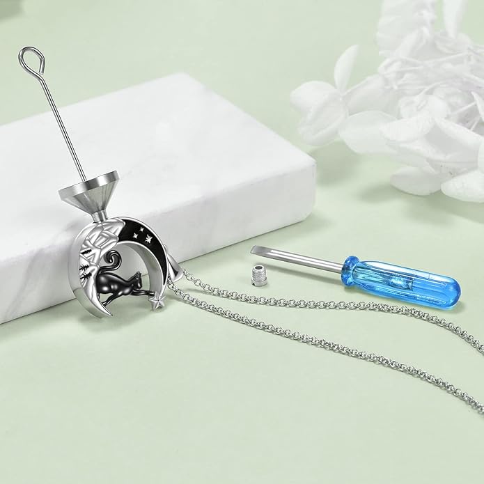 925 Sterling Silver Moon Black Cat Necklace for Women - Tree of Life Jewelry with Abalone Stone - Cat Lover Birthday Gift