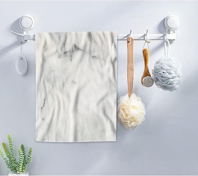 AOYEGO White Marble Bath Towel Art Floor Decoration Rock Nature Spots Stone Beach Bath Towels Soft Microfiber Yoga/Golf/Swim/Hair/Face Towels 15x30 Inch
