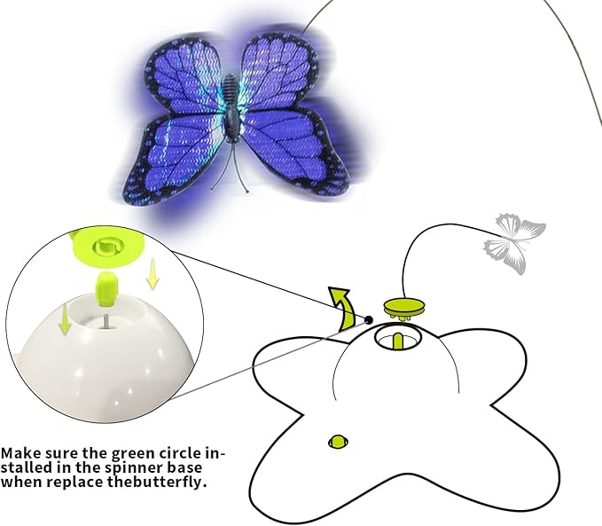 ALL FOR PAWS Interactive Cat Toy, Butter-Fly Cat Toys Interactive for Indoor Cats,Flutter Bug Cat Toys,Flutter Rotating Kitten Toys with 2 Replacements