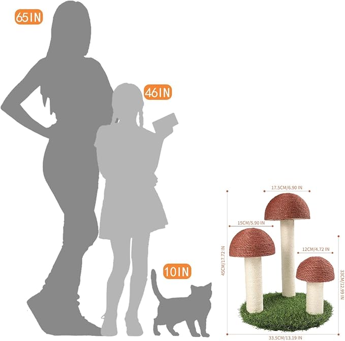 PowerKing Cat Scratching Post, Mushroom Claw Scratching Post for Cat, Natural Sisal Cat Scratchers with 3 Mushroom Pole, Cat Interactive Toys