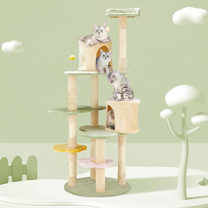 Erinnyees Flower Cat Tree Tower, Heavy Duty Anti-Scratch Cats Furniture, Multi-Level Cat Condo Activity Center Kitten Play House