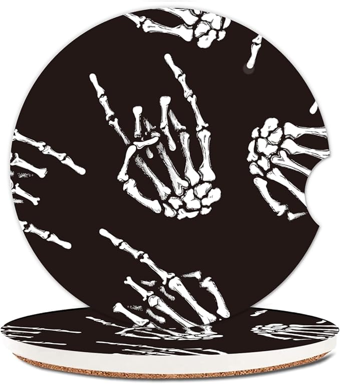 Absorbent Car Cupholder Coaster 2 Pack, Cute Car Coasters with a Finger Notch for Women & Men,2.56" Ceramic Stone & Non-Scratch Cork Base Drink Coasters, Cute Auto Accessories Gifts