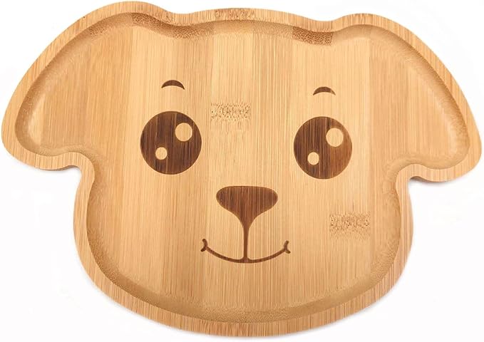 4915, Bamboo Food Plate for Snacks Appetizer Fruit Vegetable | Children Meal Plate | Picnic Kitchen Party | Eco-Friendly Plates, Dog Face Shaped, 9.75"X6.75", 10 Pack