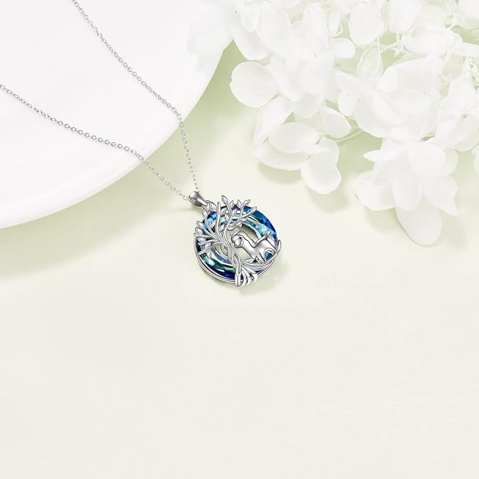 TOUPOP Tree of Life Animal Necklace 925 Sterling Silver Crystal/Abalone Shell Animal Pendant Jewelry Birthday Mothers Day Gifts for Women Mom Wife Her