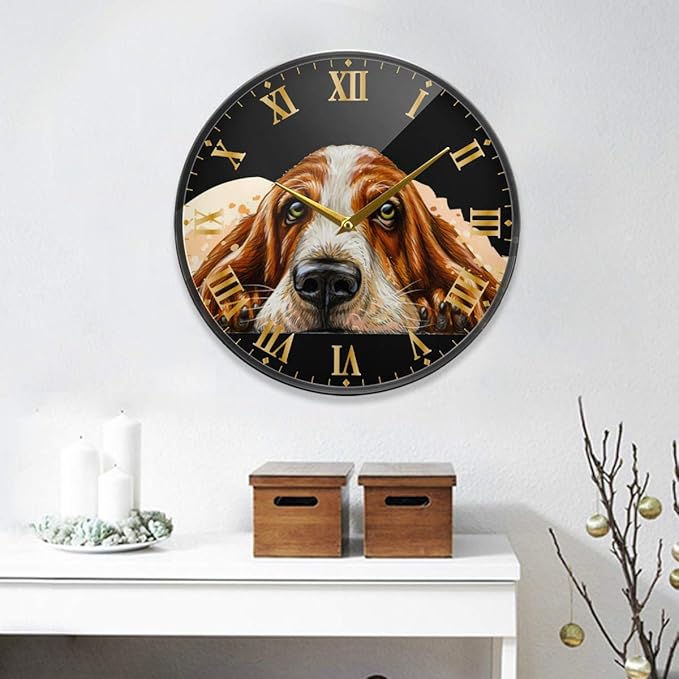 ALAZA Dog Breed Basset Hound Wall Clock Battery Operated Silent Non Ticking Clocks for Living Room Decor 12 Inch / 9.5 Inch
