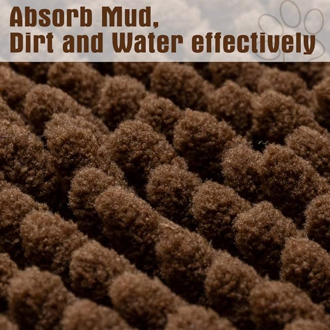 EXPAWLORER Dog Door Mat for Muddy Paws - Highly Absorbent Microfiber Dog Rug, Soft Chenille Dog Runner Rug Indoor Outdoor Floor, Non-Slip Large Pet Paw Cleaning Washable Mud Mat for Bathroom, Brown