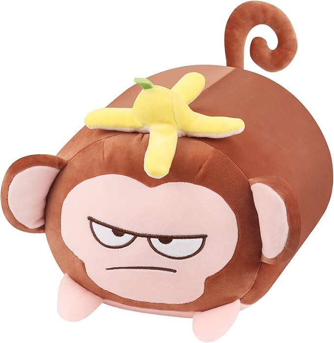 Achwishap Banana Monkey Plush Pillow,Monkey Stuffed Animal Plushy Toy,Cute Plushie Banana Monkey Kawaii Plushie,Lovely Monkey Hugging Pillow for Gifts Girls Boys(14”Brown)