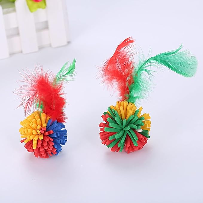 2-Pack Interactive EVA Cat Toy for Kittens and Indoor Cats - Colorful Teaser with Feather for Chasing and Exercise, Soft and Quiet Pet Supplies for Training and Playtime, Improves Activity and Fun