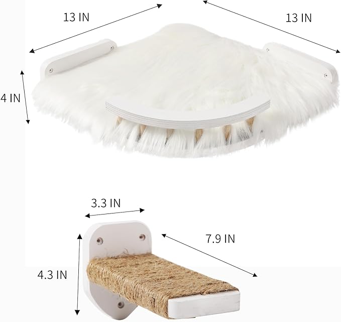 Cat Wall Shelves, Cat Shelves and Perches for Wall, Cat Wall Furniture, Corner Cat Shelf with 3 Steps Scratch Post, Cat Bed Hammock with Plush Covered, Climbing Shelf for Indoor Cats (White)