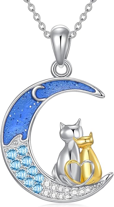 Cat Necklace 925 Sterling Silver Cat Pendant Necklace Cute Animal Jewelry Gift for Women Mother Grandma