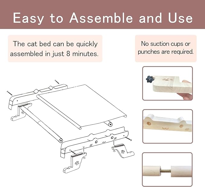 Indoor Cat Hammock Window Perch – Cordless cat Shelf seat with 4 Legs, Wood & Metal Frame with a Soft Bed No Drilling Required | Easy Adjustable 2 in 1 cat Bed for Windowsill, Floor & Bedside
