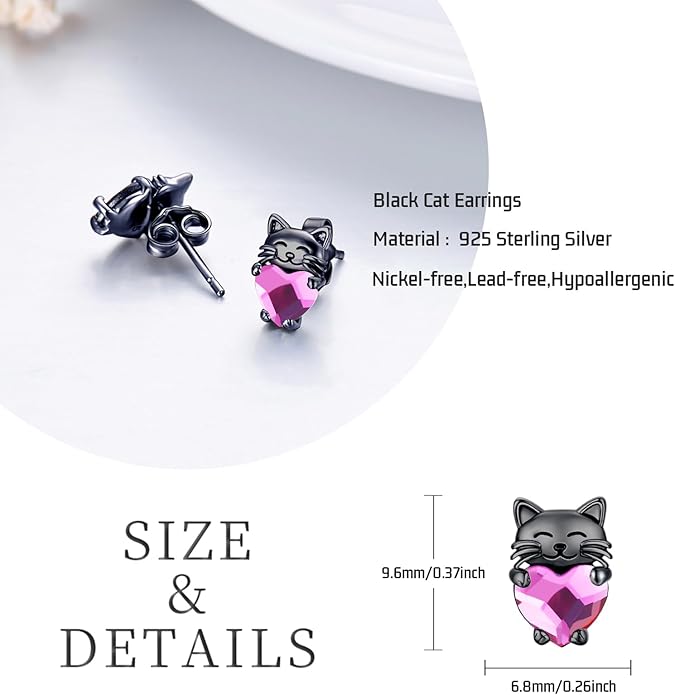 925 Sterling Silver Cat Earrings Cute Animal Kitten Stud Earrings cat Jewelry Gifts for Women Girls Hypoallergenic Earrings for Sensitive Ears