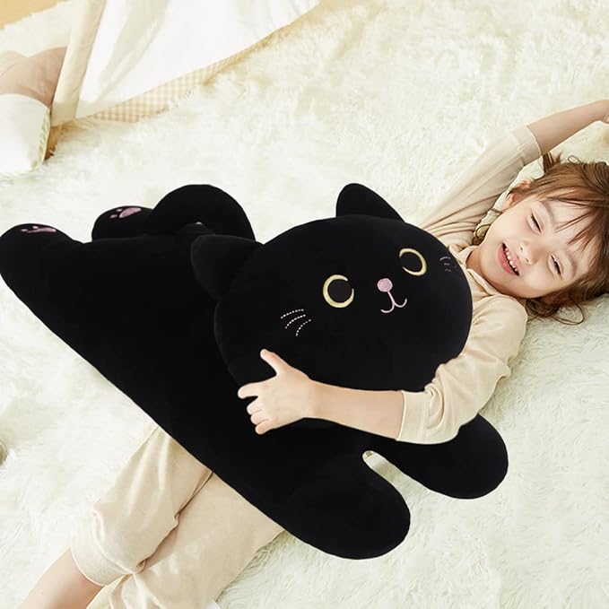 ARELUX 22in Soft Cat Big Sleeping Hugging Pillows,Black Cat Plush Pillow, Kitten Stuffed Animal Throw Pillows Accompany Plush for Friends Family Birthday