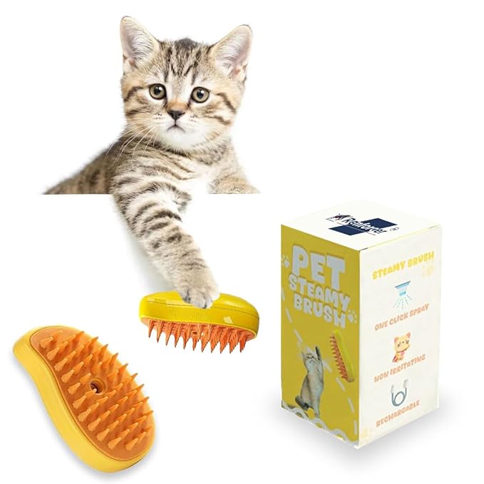3 in 1 Silicone Steamy Cat Brush - Ideal for Pets Hair Removal - Massager Tool for Shedding and Grooming - Easy and Efficient Steam - Infused Cat Grooming Comb