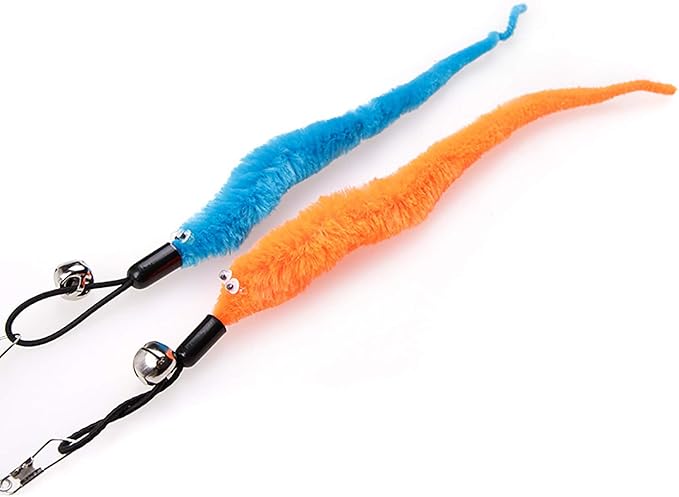 2 Pcs Cat Toys Interactive Refill Replacement Feather Pack Furry Tail Butterfly Dragonfly Fish Mouse Caterpillar Worm Birds Feathers for Kitten Cats, 21 Variety Styles CT15-9 Caterpillar