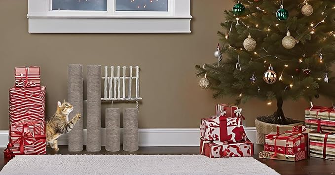 Barelove 4 Pack Cat Scratching Post Replacement, 15.7“ 7.9" Natural Sisal Rope Scratcher Posts Refill for Indoor Kittens Tower, Hemp Rope Scratch Pole Part Furniture Accessories with M8 Screws, Grey