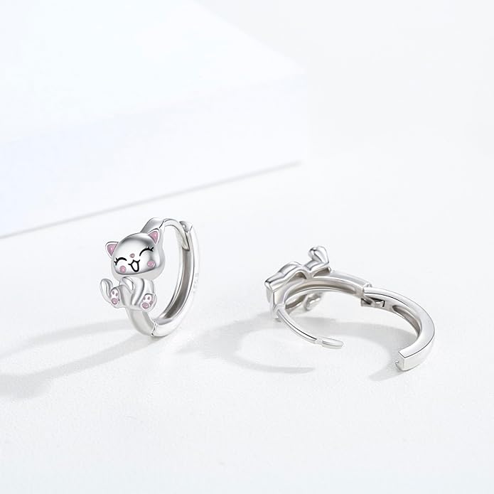 925 Sterling Silver Cat Earrings Cute Animal Kitten Stud Earrings cat Jewelry Gifts for Women Girls Hypoallergenic Earrings for Sensitive Ears