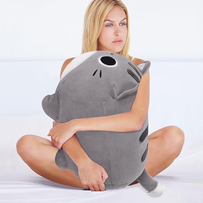 Auspicious beginning Grey Cat Plush Toy-20'' Cat Stuffed Animal, Kawaii Cat Plush Pillow Cat Plushie Soft Cat Sofa Pillow, Stuffed Cat Toys Room Decoration Birthday Gifts for Kids Girls Boys