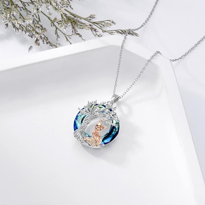 TOUPOP Tree of Life Animal Necklace 925 Sterling Silver Crystal/Abalone Shell Animal Pendant Jewelry Birthday Mothers Day Gifts for Women Mom Wife Her