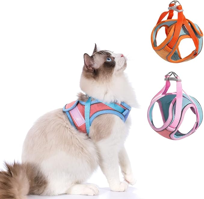 TOTORO Cat Harness and Leash for Walking Escape Proof ，Adjustable Comfortable Suedette Vest Harnesses for Cats，Reflective Strips Easy to Put on Step-in Velcro Jacket (L, Blue)