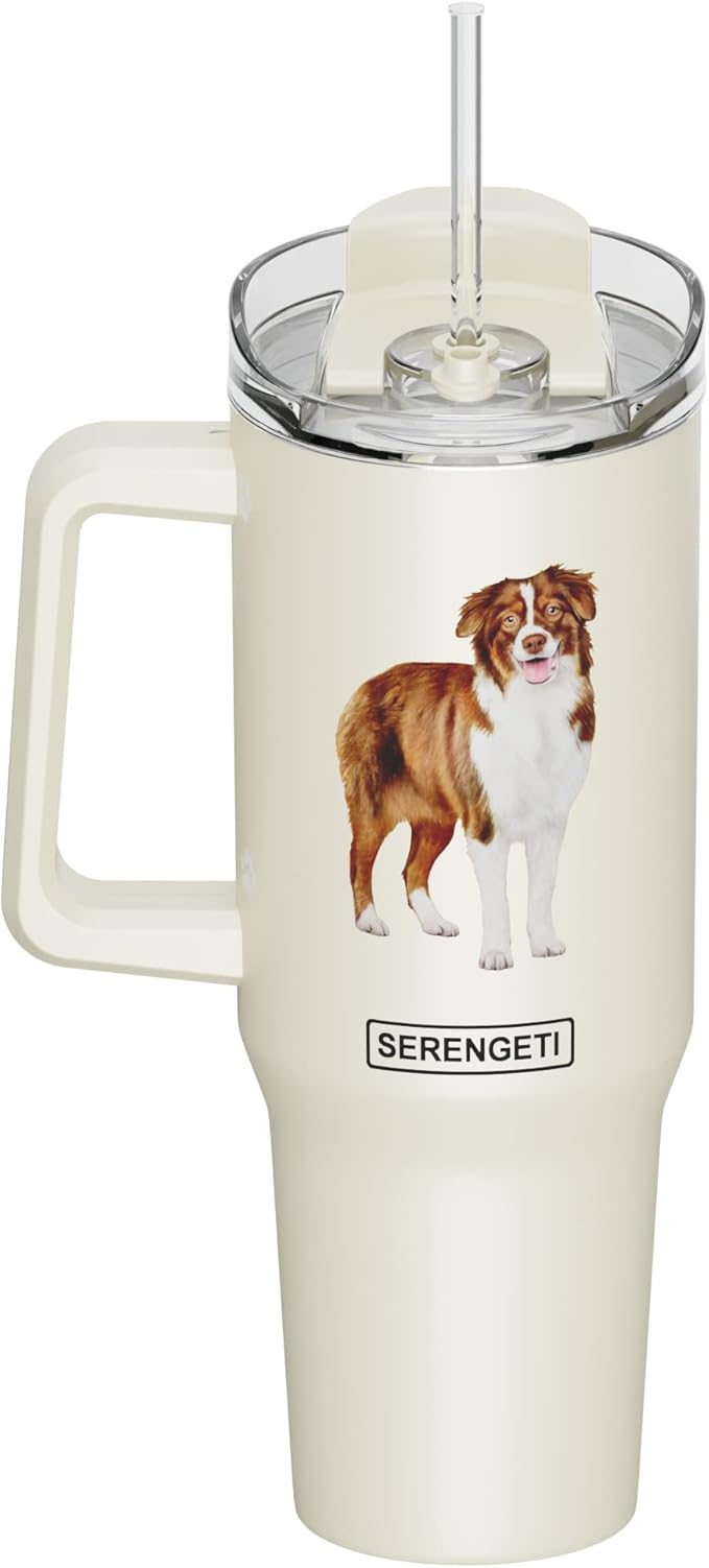 40 Oz Australian Shepherd Dog Tumbler with Handle, Straw & Lid - Vacuum Insulated Stainless Steel Travel Mug for Pet Lovers