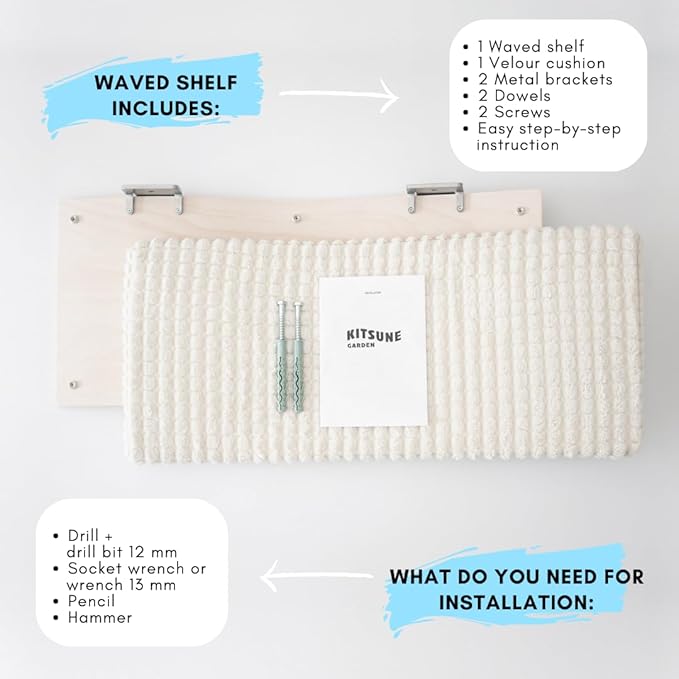 Wall Mounted Cat, Cat Wall Furniture, Cat Shelf, Cat Bed, Modern Furniture for Cats, Cat Window Perch, Cat Cave, Cat House, Ivory/White Cat Waved Shelf