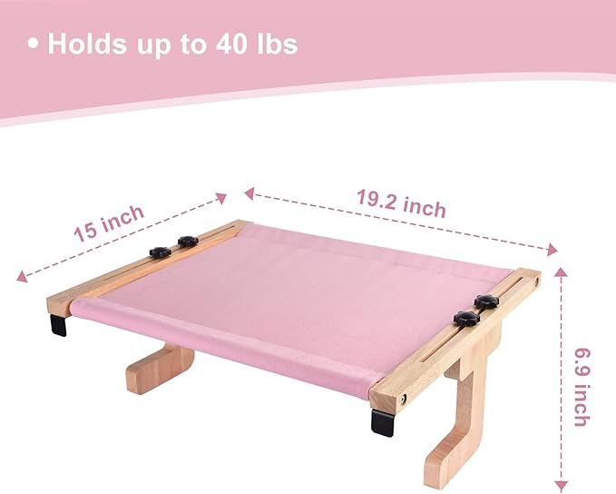 Petmolico Cat Window Perch, Wood Cat Ledge for Window Sill Cat Window Hammock for Indoor Cats up to 40 lbs, Pink