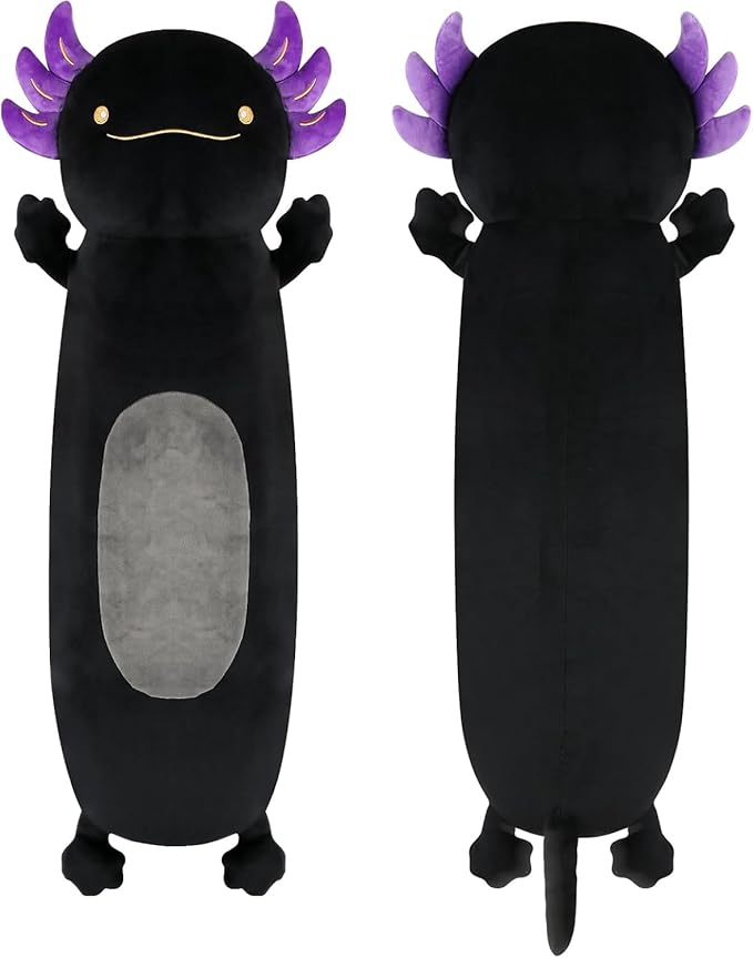 28 inch Black Axolotl Stuffed Animal, Cute Long Body Cuddle Squishy Pillow, Big Axolotl Plushies Toy Gifts for Kids, Boys for Birthday