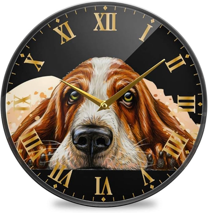ALAZA Dog Breed Basset Hound Wall Clock Battery Operated Silent Non Ticking Clocks for Living Room Decor 12 Inch / 9.5 Inch
