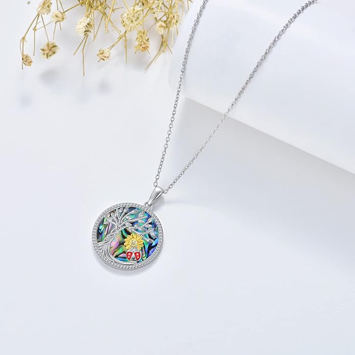 TOUPOP Tree of Life Animal Necklace 925 Sterling Silver Crystal/Abalone Shell Animal Pendant Jewelry Birthday Mothers Day Gifts for Women Mom Wife Her
