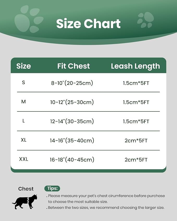 FAYOGOO Cat Harness, Cat Leash and Harness Set for Walking Escape Proof, Harness for Small Cats/Small Dogs, Large Kitten/Puppy Harness and Leash, Harness for Cats S-XXL(Neon Green, XX-Large)