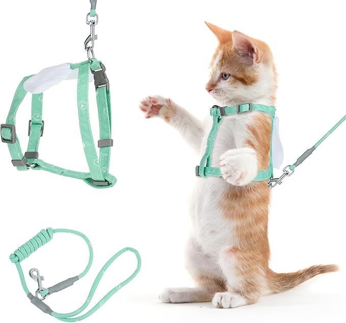 TIESOME Cat Harness and Leash Set, Adjustable Gradient Kitten Harness Escape Proof Harness with Leash for Kitty Outdoor Walking (Green)