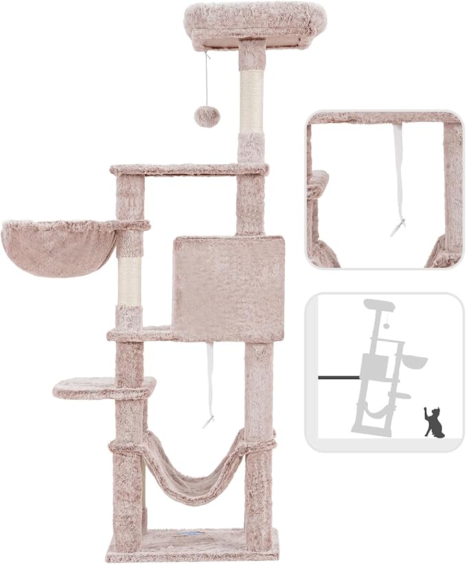 Hey-brother Cat Tree with Large Hammock, Multi-Level Cat Tower for Indoor Cats, Cat Condo with Sisal-Covered Scratching Posts and Top Perch, Muchroom MPJ050MU