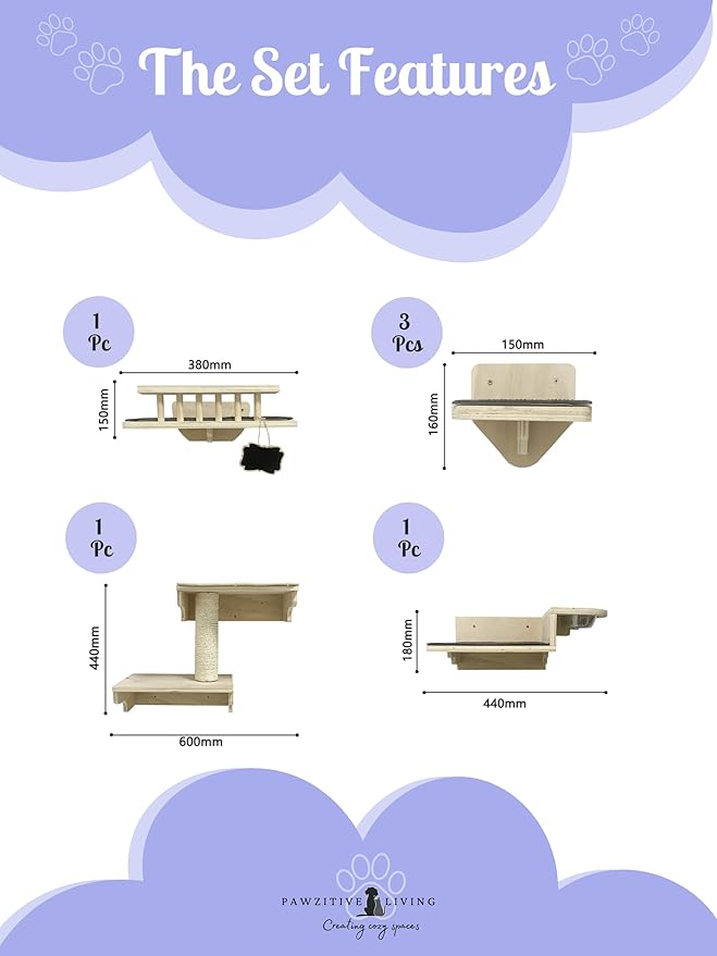 Luxury Cat Wall Furniture Set: Wall Mounted Cat Furniture with Scratching Post, Feeder, Resting Perch, and Climbing Shelves for Ultimate Indoor Cat Adventure