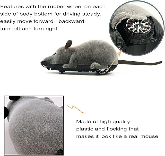 Auto Moving Mouse Cat Toy, Interactive Cat Toys Wireless Electronic Fake Mouse Rat Pet Toy Running Wheel Plush Rat Chasing Prank Toy for Cats Dogs Kids Novelty Gift By Greatstar (Grey, No Controller)