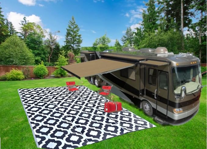 BalajeesUSA rv mats Outdoor Rug – 9x12, Black Reversible Recycled Plastic Straw Outdoor Patio Rugs Clearance Waterproof Large RV Camper Mats 514