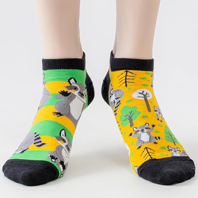 2 Pairs Funny Cartoon Animal Print Cotton Ankle Socks for Women Teens