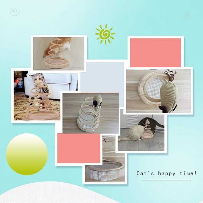 Andiker Interactive Cat Toy, Cat Plush Toy with Spiral Spring Plate and Funny Ball or Mouse Interactive Stainless Steel Spring Rotating Cat Creative Toy to Kill time and Keep Fit (Fish)