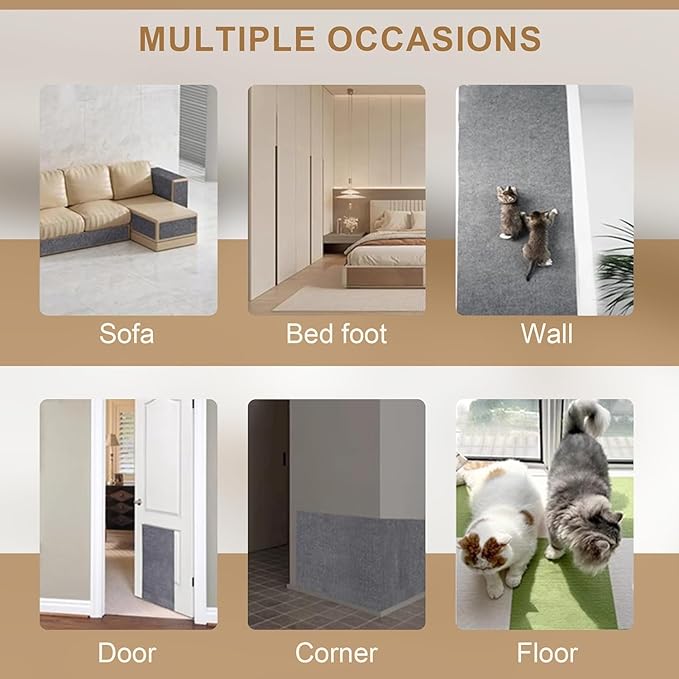 118”x15.8” Trimmable Cat Scratching Post Carpet Cover Cat Scratcher Mat Self-Adhesive Cat Tree Shelves Replacement Parts Mat Cat Scratcher Couch Furniture Protector for Indoor Cats (Black)