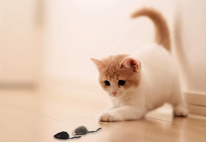 20 Furry Mice with Catnip and Rattle Sound Made of Real Rabbit Fur Interactive Catch Play Mouse Toy for Cat, Pack of 20 Mice