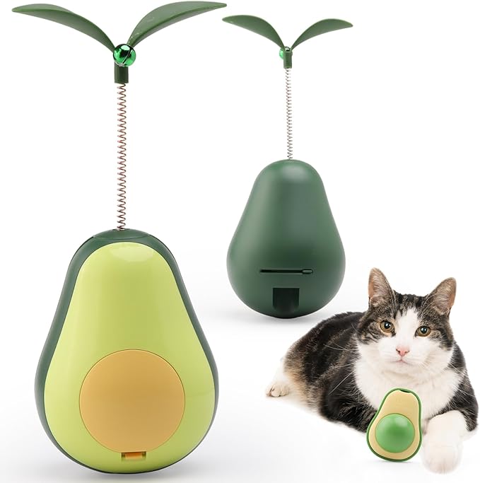 3-in-1 Cat Catnip Toys-Interactive Cat Toys for Indoor Cats, Catnip Toys for Cats with Feather Cat Toy Wand & Cat Treat Dispenser, Tumbler Avocado Cat Puzzle Feeder