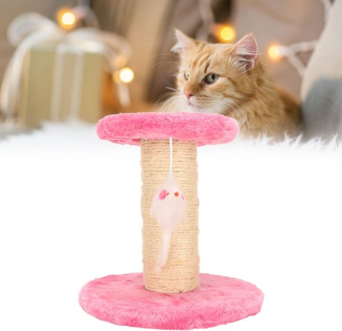 Cat Scratching Post, Grinding Claws 2 Layers Soft Plush Cat Tree Stable for Indoor (Pink)