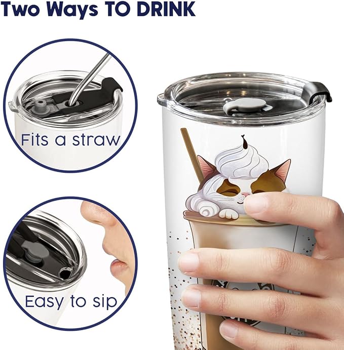 34HD Cat Lady Tumbler with Lid, 20oz Stainless Steel Vacuum Insulated Coffee Mug with Cats, Cute Kitty Gifts for Her Women, Cat Mom Gifts for Birthday Mothers Day Christmas