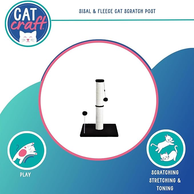 Cat Craft Scratching Post, Cat Scratch Post 20" Kitten Scratcher Sisal Scratch Posts with Hanging Balls, Brown