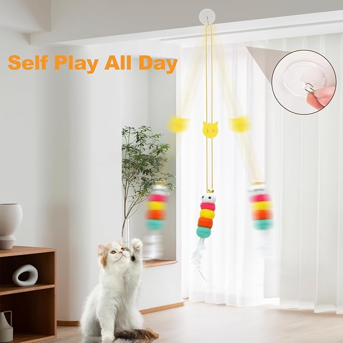 6 PCS Interactive Cat Feather Toys, Indoor Hanging Retractable Cat Toy, Self Play Toys Make Fun Excecise