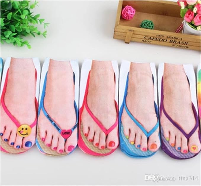 3D Manicure Print Socks Funny Flip Flop Socks 3D Pattern Socks Sandal Socks Low Cut Ankle Silly Socks- A Gag Gift